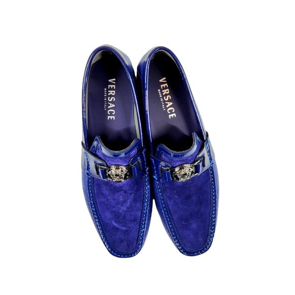 NEW Versace Blue Suede and Leather Medusa Loafers - Picture 2 of 10